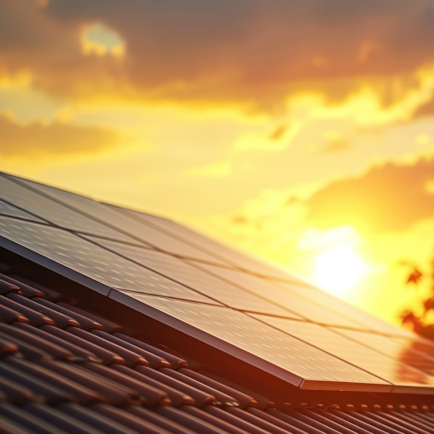 Photovoltaik-Anlage auf dem Dach eines Hauses in der Sonne